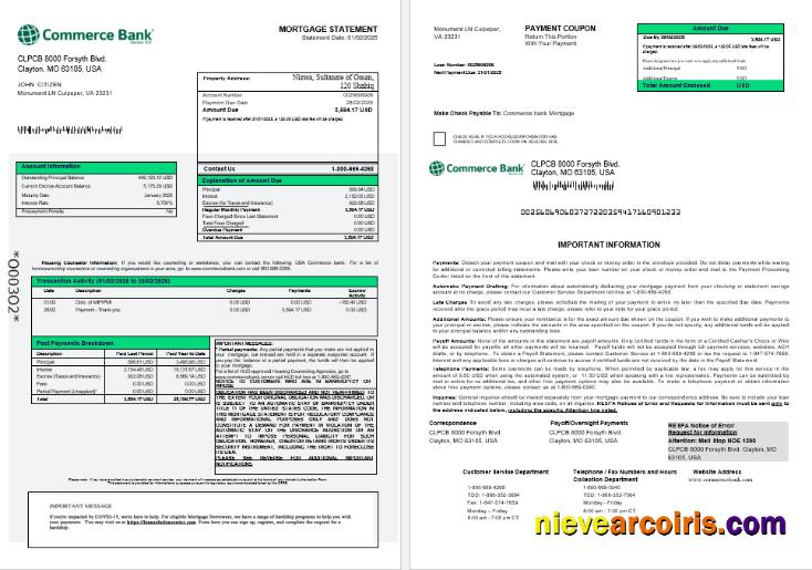 USA Commerce bank mortgage statement 1-2